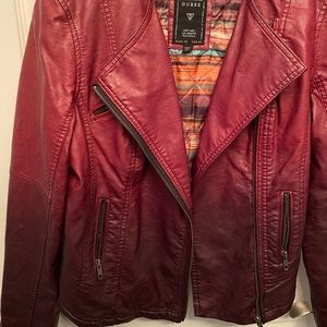 Vintage Guess Faux Leather Jacker, Red Ambré, S